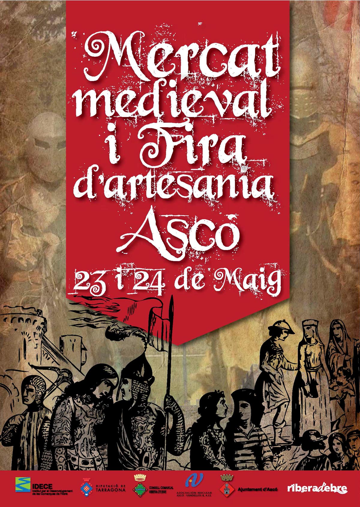 Fira d’Artesania i Mercat Medieval, d’Ascó 2009 Cartell amb una fotografia il·lustrada de la III Fira d'Artesania i Mercat Medieval, d'Ascó 2009
