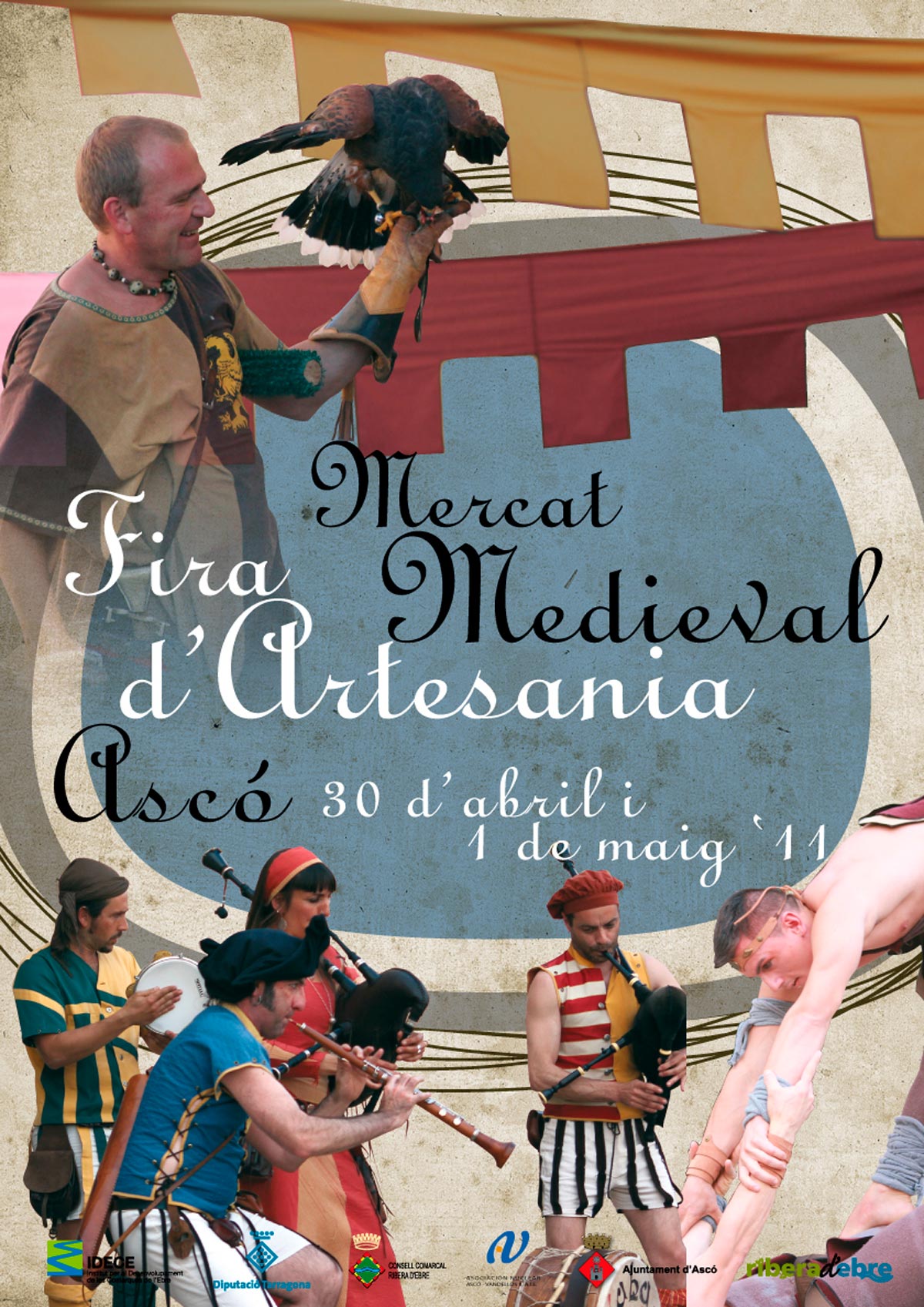 Fira d’Artesania i Mercat Medieval, d’Ascó 2011 Cartell amb una fotografia il·lustrada de la V Fira d'Artesania i Mercat Medieval, d'Ascó 2011