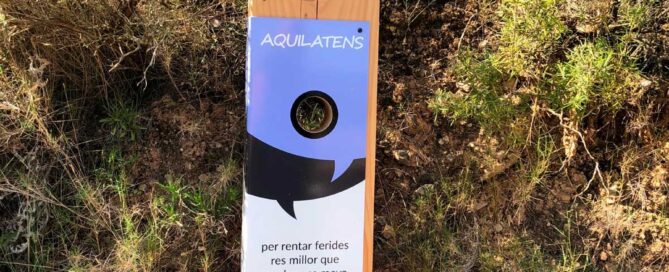 Fotografia de la nova senyalització botànica als peus del castell d'Ascó