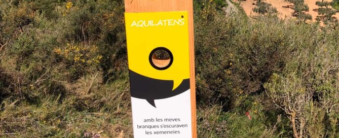 Fotografia de la nova senyalització botànica als peus del castell d'Ascó